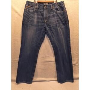 Mens Ariat M4 Relaxed Bootcut Jeans 42x32 Blue Denim Distressed